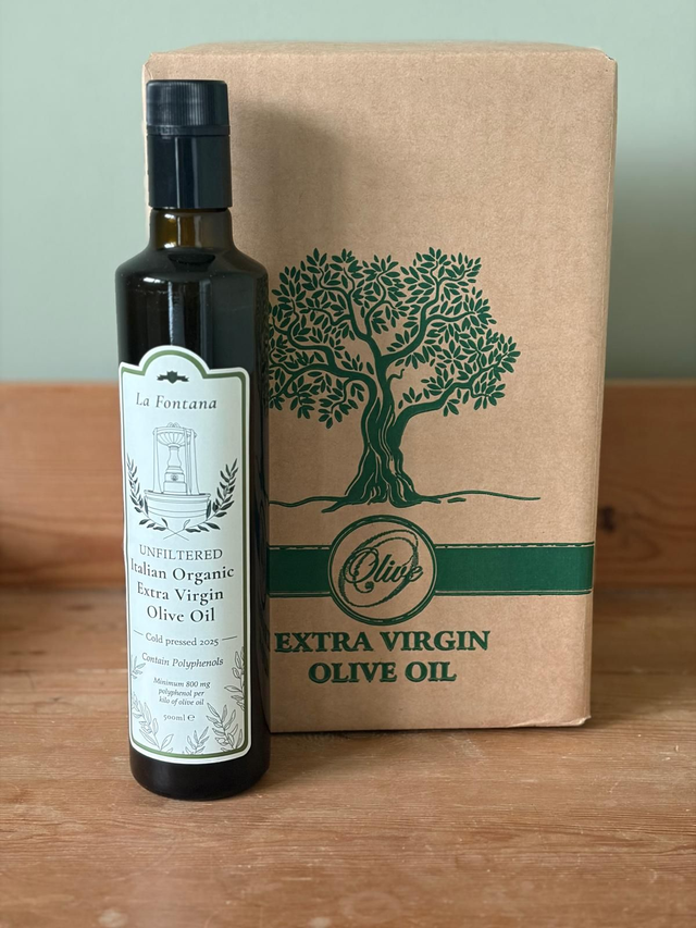 La Fontana 2025 Organic Extra Virgin Olive Oil 500ml (6 bottles)