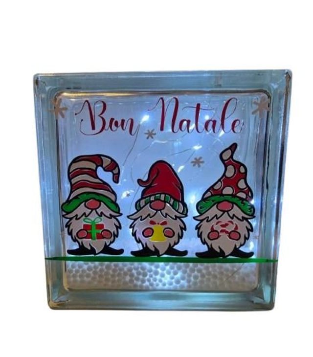 Brique en verre lumineuse &quot;Gnomes de Noël &quot;