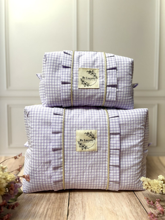 Trousse à volants Vichy lilas