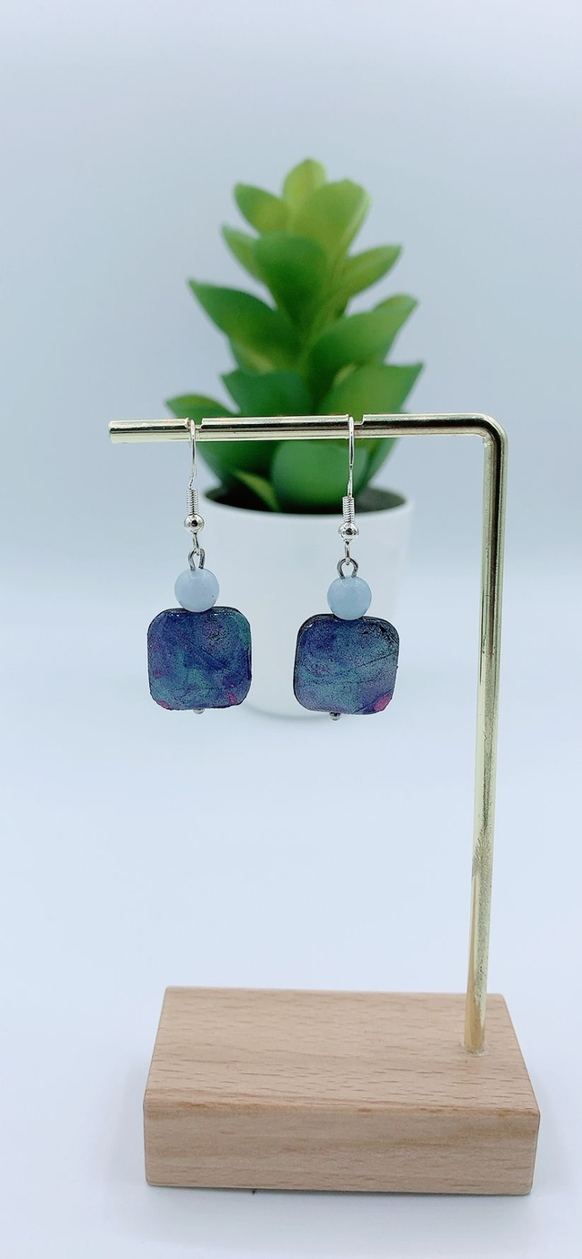 Boucles Peinte et perles d'Aigue Marine