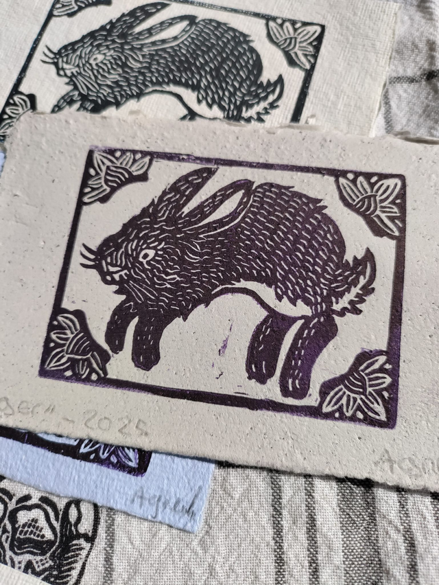 linogravure "Roger Lapin" papier café