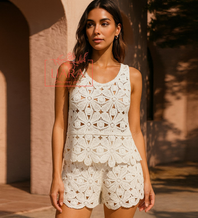 Häkel Zweiteiler in weiß Gr S/M L/XL