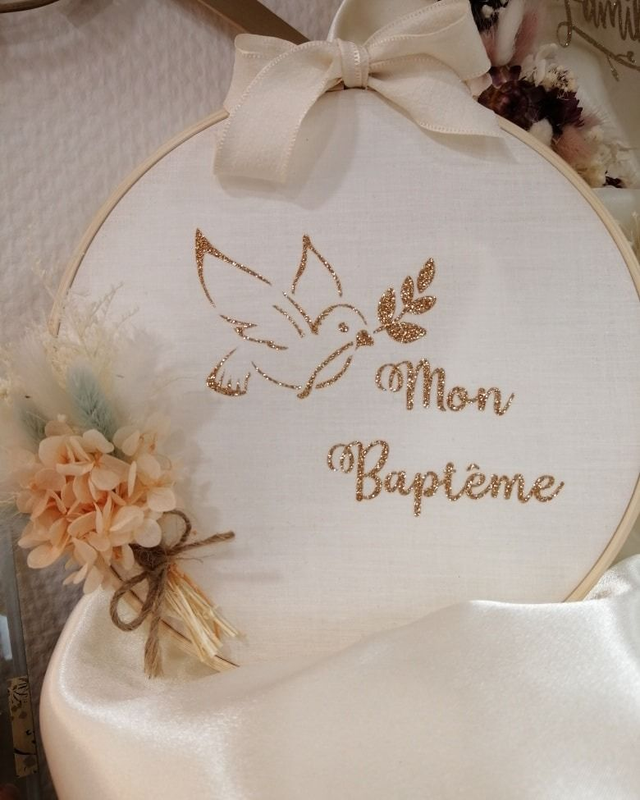 Couronne Mon baptême 20 cm sur tissu