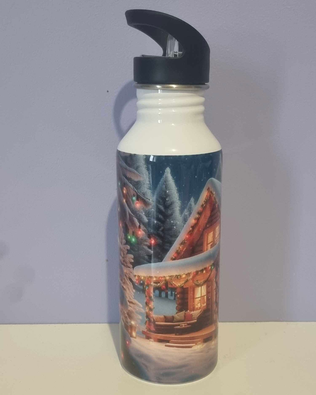Gourde avec paille intégrée &quot;Chalet de noël&quot; (600 ml)