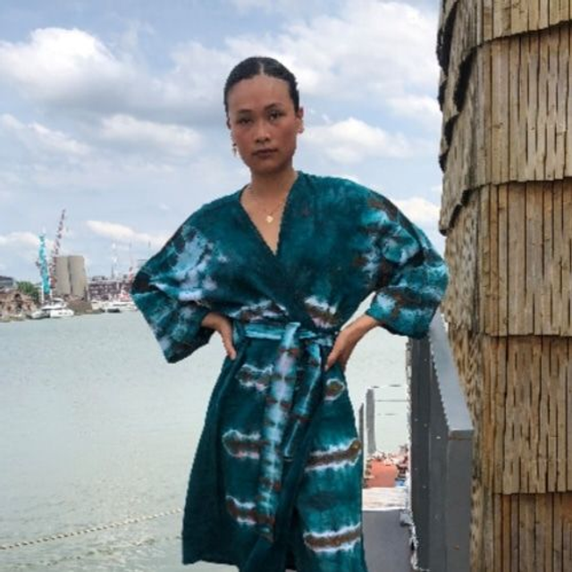 KLOMA ART COLLECTION  - TIE &amp; DYE - BLUE AND GREEN KIMONO  - Taille 38 -  Sur demande   