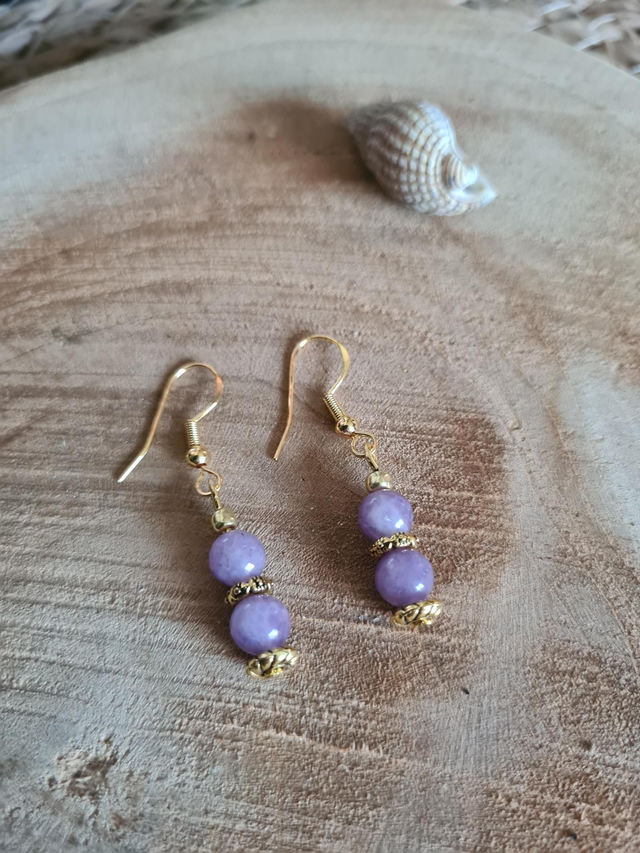 Boucles d'oreilles dorées Lepidolite 