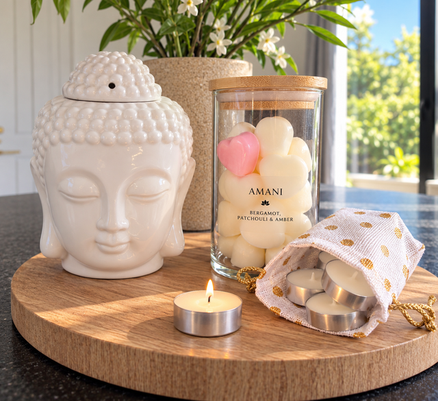 White Buddha Wax Melt Burner Gift Set