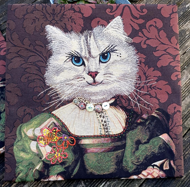 Tableau tissu sur châssis entoilé chat