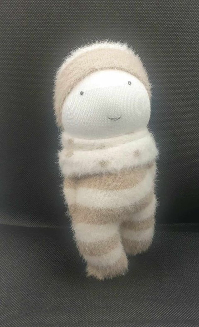 Doudou-chaussette poilu crème et beige blanc