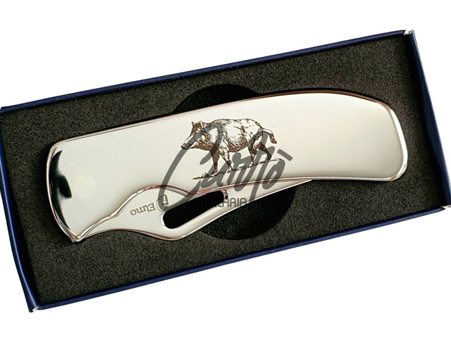 Canivete Monobloco Original Elmo Gravação Javali com Clipe de Bolso Aço Inox 420hc