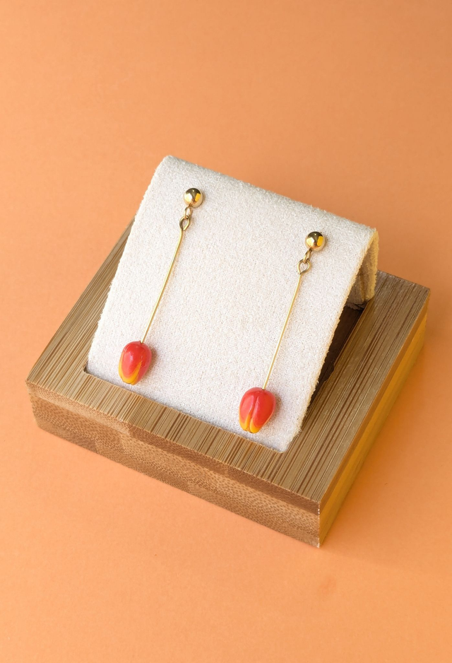 Boucles d'oreilles pendantes tulipes oranges
