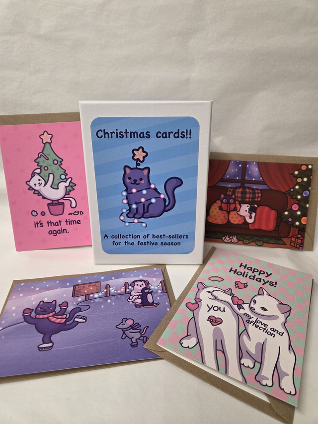 Cat Themed Christmas Card Bundle - 20 Designs With Envelopes - ST-017