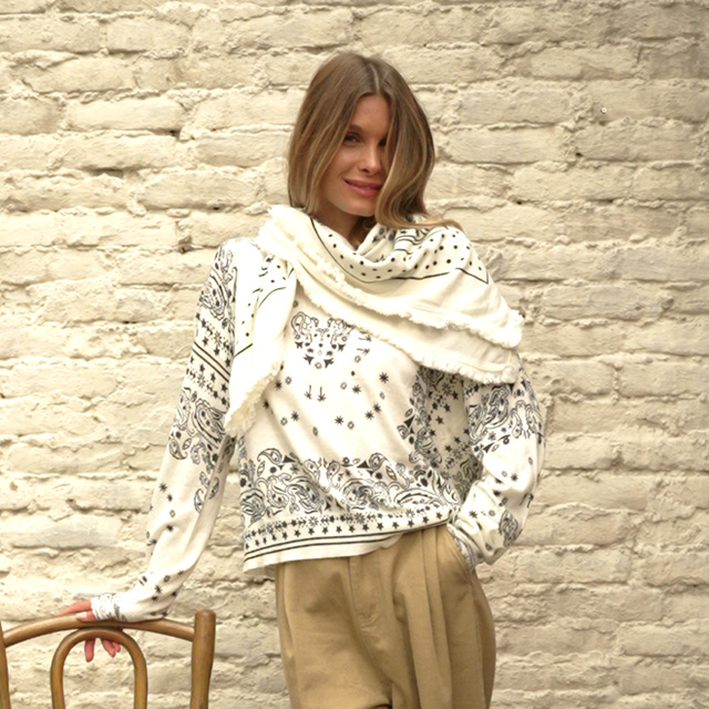 Écharpe carrée bandana écru 