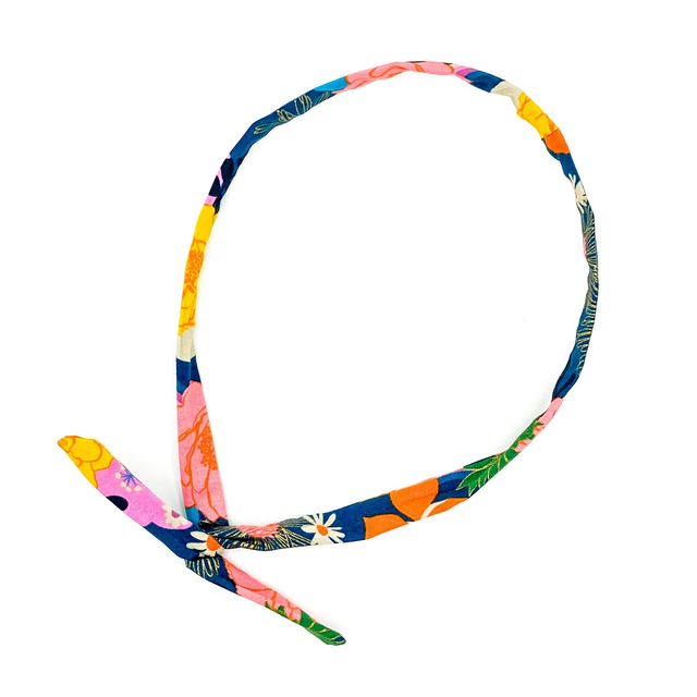 Flexible Skinny Hair Wrap - Navy Metallic Gold Floral