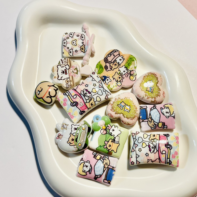 Set of 6 Kawaii Happy Puppy beads