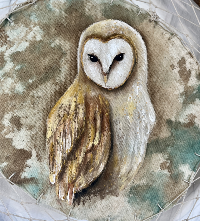Esprit de la Chouette - Peinture Totémique & Attrape-rêves artisanal