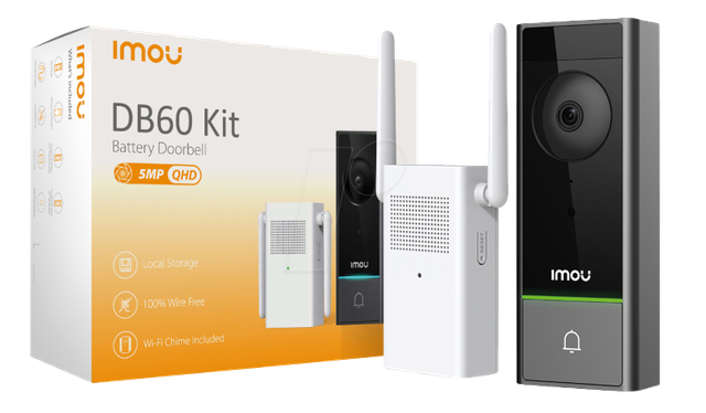 Imou DB60 Battery Powered Doorbell Kit - 5 MP Smart Wi-Fi Video Doorbell with Chime & Night