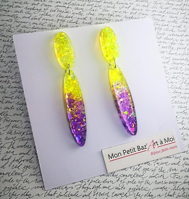 Boucles d'oreilles Elia 8cm jaune et violet 
