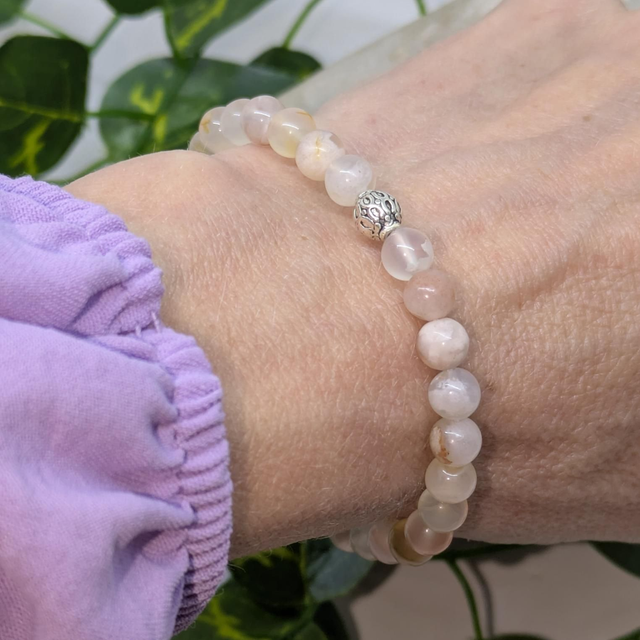Bracelet "Agate fleur de cerisier" 6mm BR-001