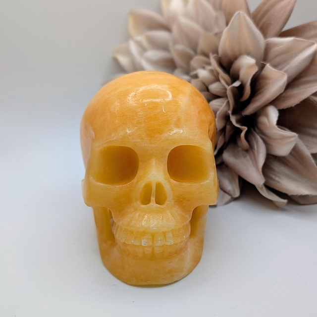 High Quality Hand Carved Crystal Skull - 5" Beeswax Jade 