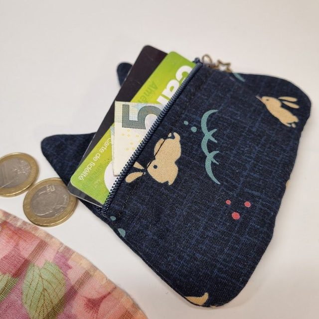 Porte-monnaie/cartes Chat "Kousagi" bleu marine