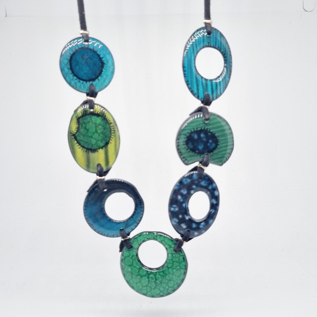 Collier multiple bleu vert réversible