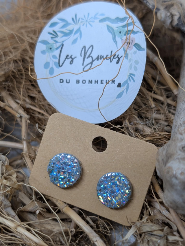 Boucles d&#039;oreilles puces argenté paillettes pu060