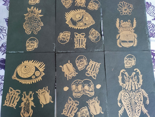 Impression Linogravure "cabinet de curiosité" impressions aléatoires format A5