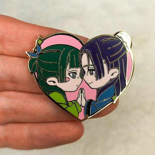 Anime Hard Enamel Pin – JinshixMaoMao Inspired Couple Pin | Gold Plated, Heart-Shaped