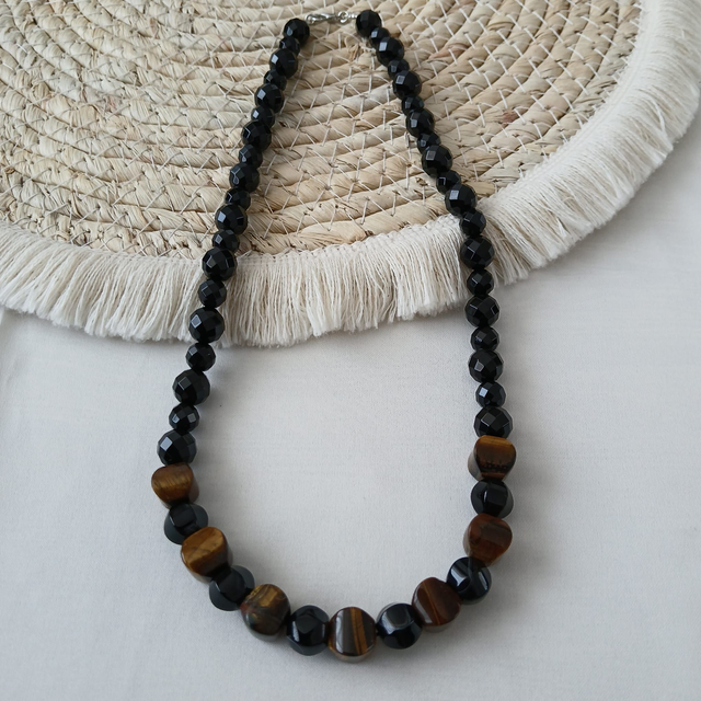 Dames ketting Tijgeroog, Sardonyx en Onyx – 50 cm  (1.261)