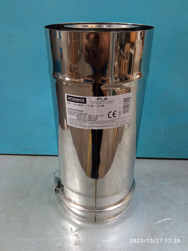 PLA - Élément droit avec collier INOX D100 330 mm - 2PLAELDR100330 