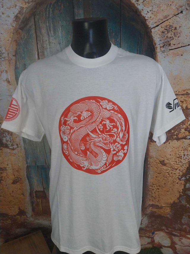 T-SHIRT BLANC HOMME(H13)RED DRAGON