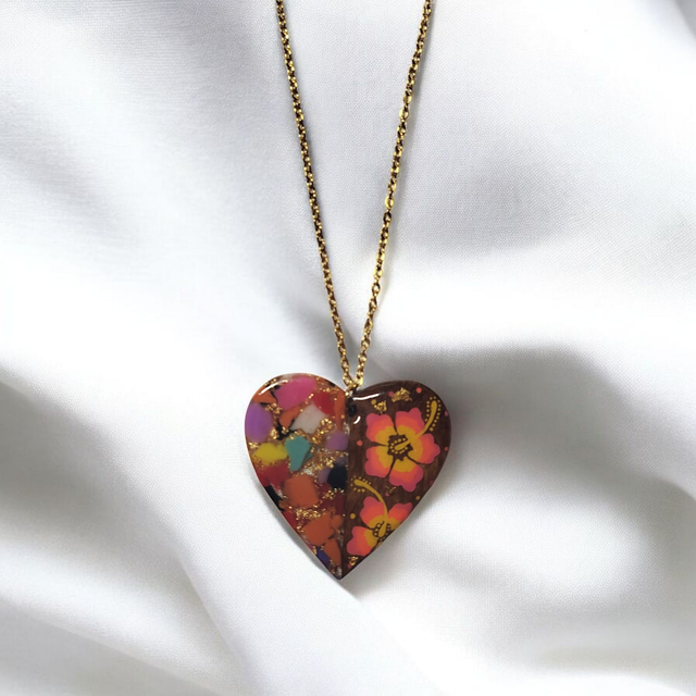 Collier dessiné Flora acier inoxydable multicolore bi matière