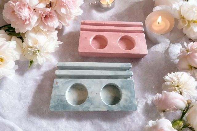 Bougeoir 2 bougies avec porte photo artisanall