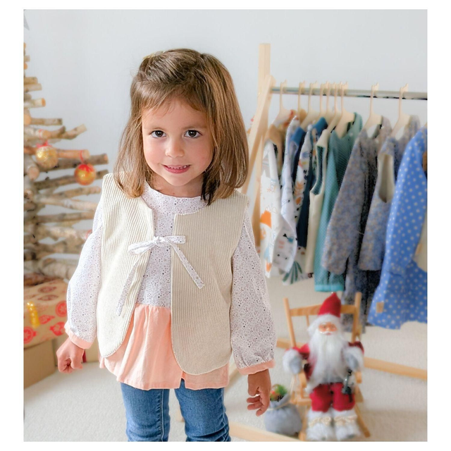 Noël – Ensemble blouse + gilet – Taille 2 ans - Tissu coton rose à étoiles roses
