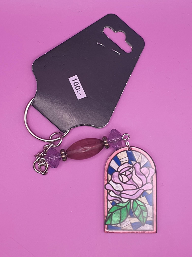 Keychain Glass Pink Rose 