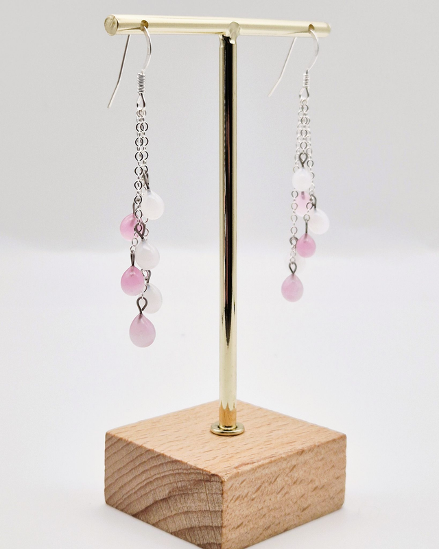 Boucles d'oreilles Gouttes roses et blanches