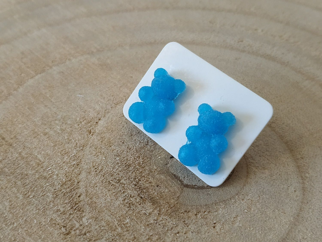 Boucles d'oreilles clous nounours bleu ciel