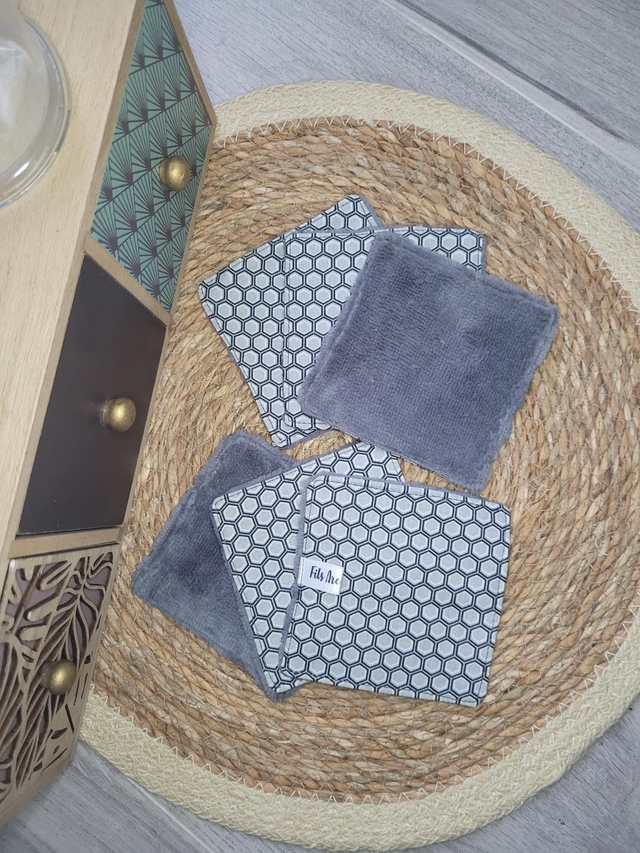 Lingettes Petits hexagones gris/gris