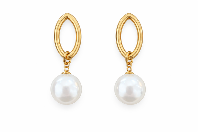 Pendientes acero dorado y perla 
