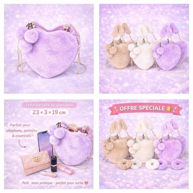 • « Sac à Main Coeur Fluffy Kawaii (Couleur au choix) »