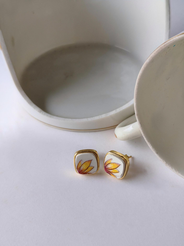 Boucles d&#039;oreilles carrées - faience - Sarreguemines - no.4