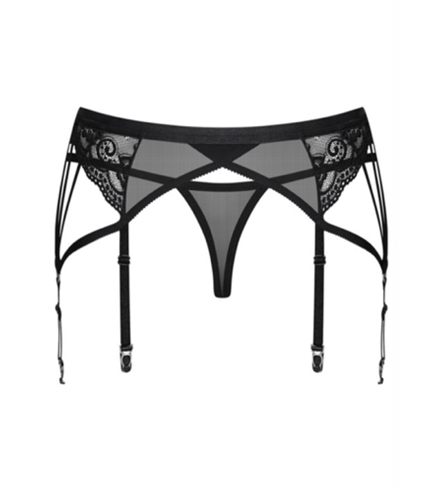 jarretelles et String - Noir sève à