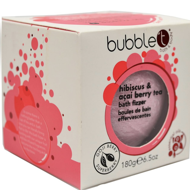 Bubble T Cosmetics Hibiscus &amp; Acai Berry Tea Bath Bomb Fizzer - Essential Oils, Vegan Friendly, Cruelty Free, 180g