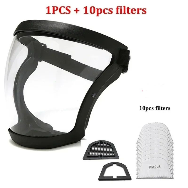 Masque intégral transparent, lunettes de sécurité, masque de protection coupe-vent +10 filtres