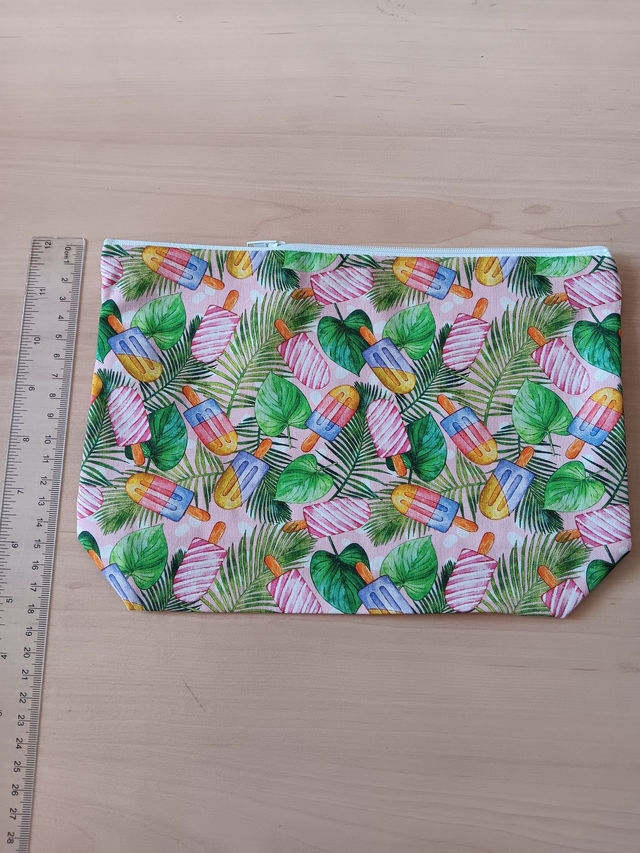 Cosmetic Toiletry Wash Bag Lolly Leaves Fabric Zip Closure and Waterproof PU lining.