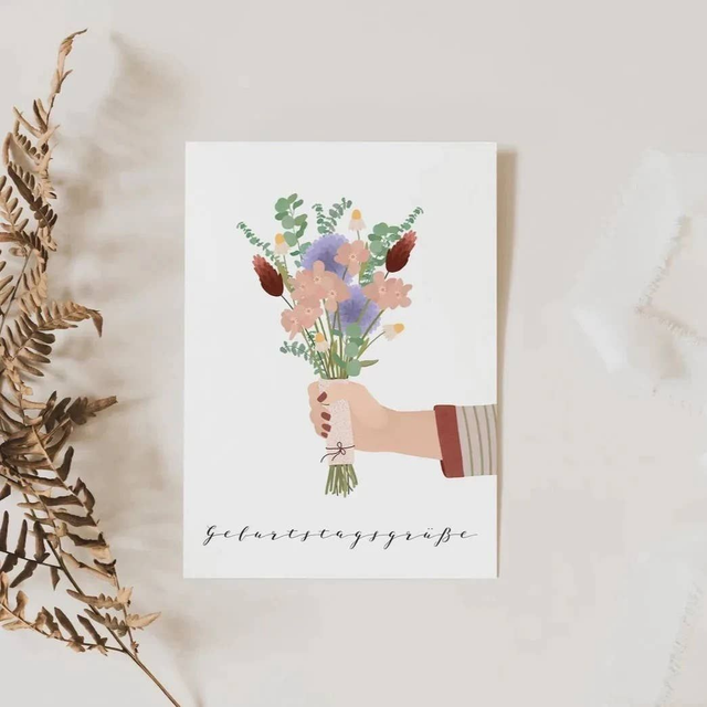 Geburtstagskarte - Blumenstrauß (Tilda & Theo)