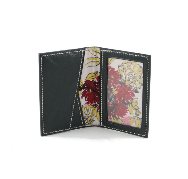 Porte-Cartes MADO Noir Brillant avec doublure tissu japonais motif fleurs