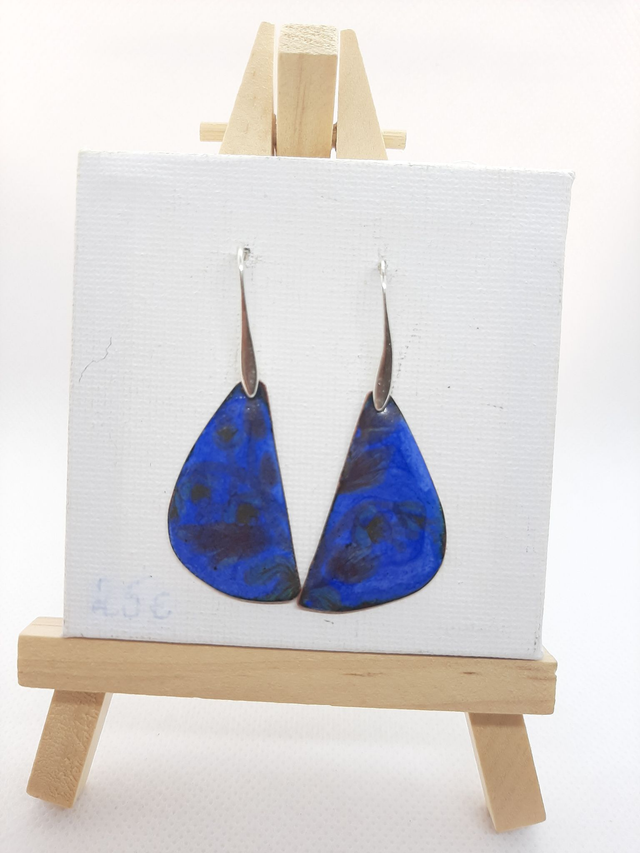 Boucles d'oreilles demi Gingko bleu 