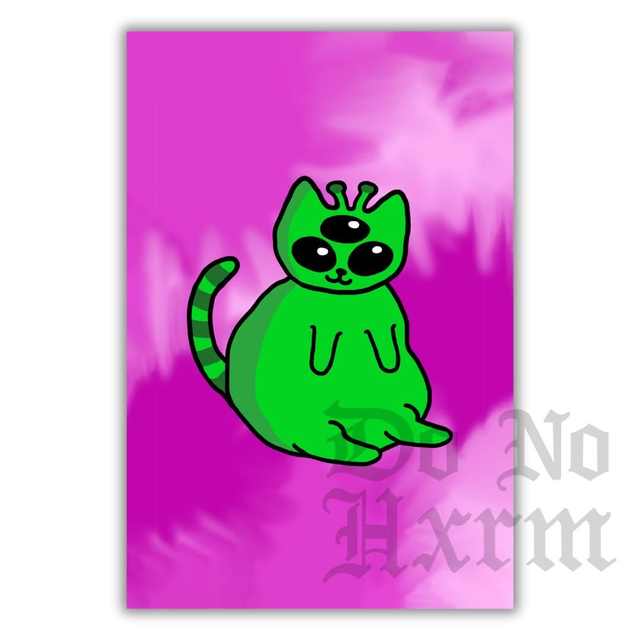 Green Alien Cat Art Print (6x4)